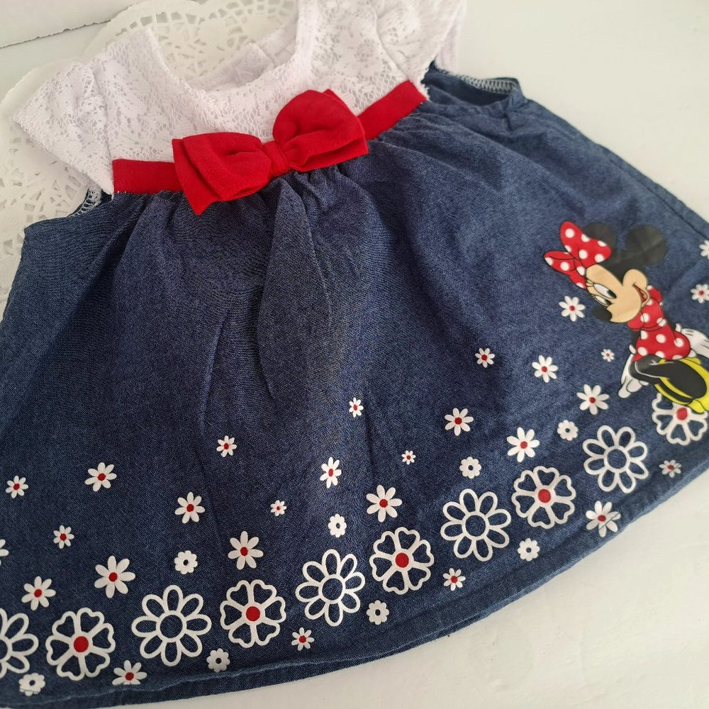 Disney Minnie Mouse Baby Girl 6/9 Mth Denim Dress